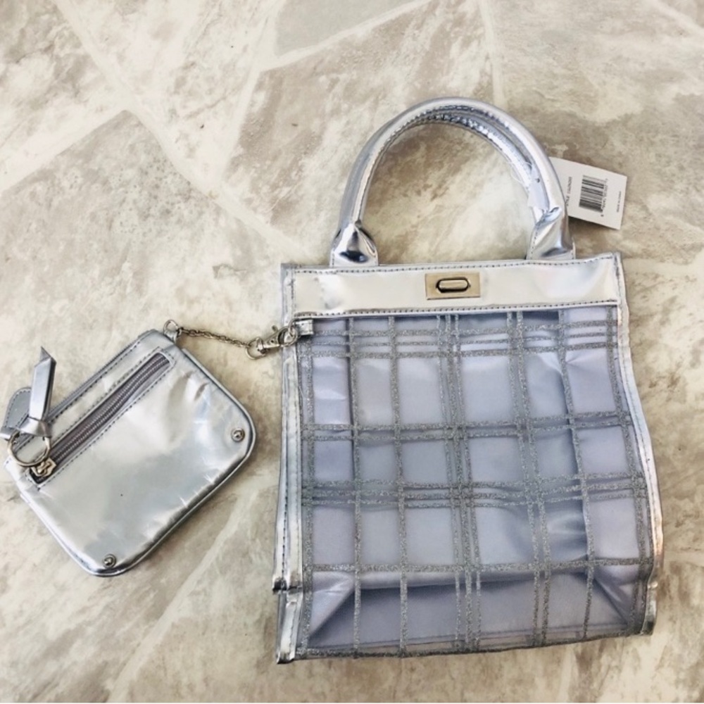 Silver Tote Bag with Matching Pouch
